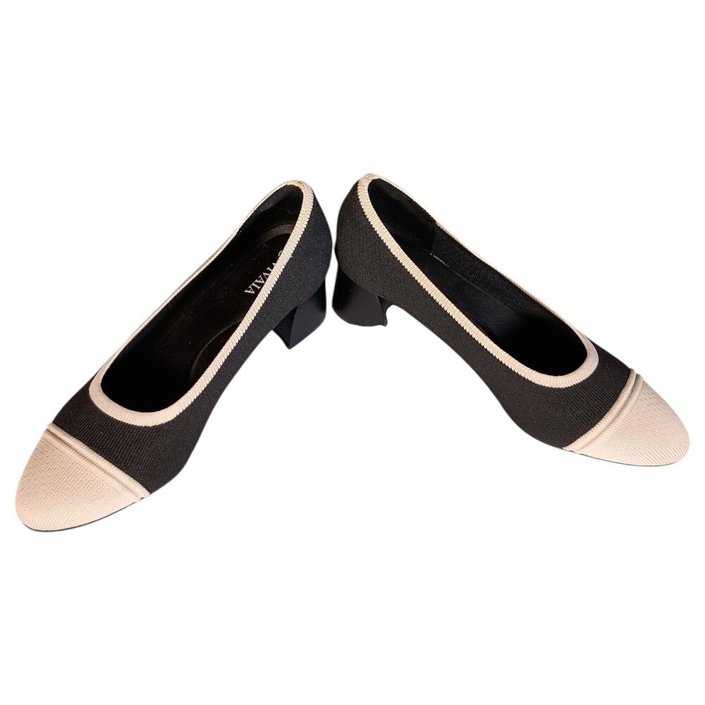 Vivaia Julie Pro Almond Toe Heels Pumps Womens 8 - 8.5 Beige Black Knit - Picture 6 of 12